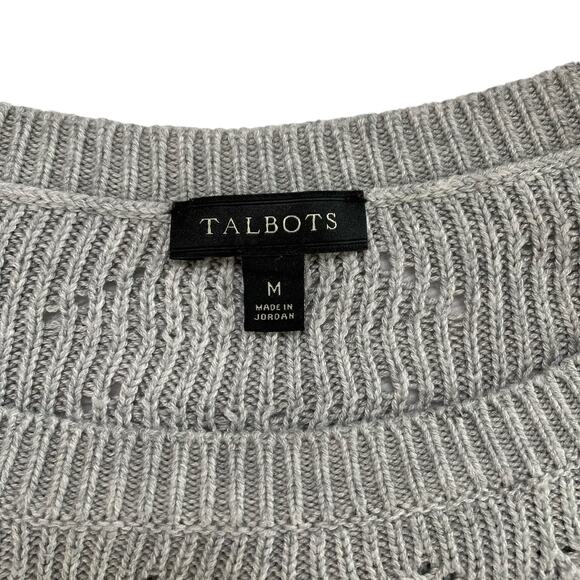 TALBOTS Gray Navy Blue Stripe Button Shoulder Pullover Sweater Size Medium Women - Picture 7 of 11
